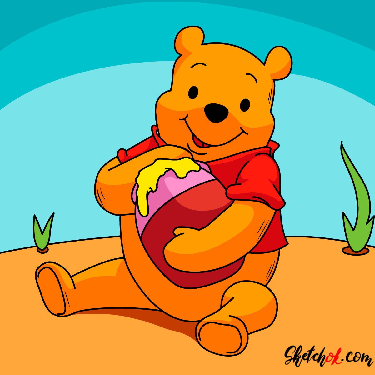 how to draw winnie the pooh with honey