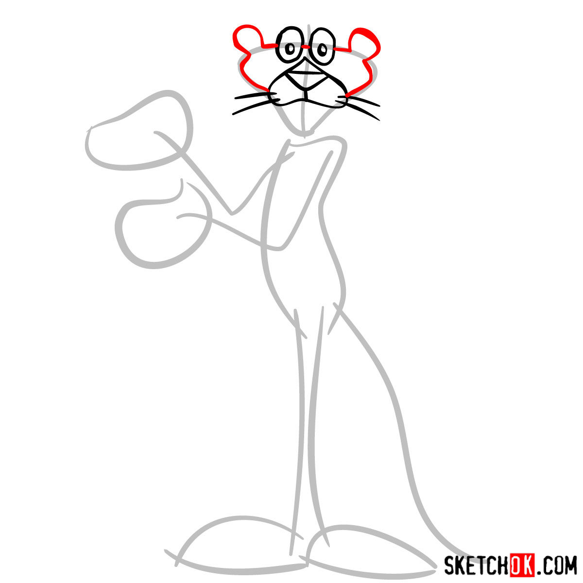 How to draw the Pink Panther - step 04