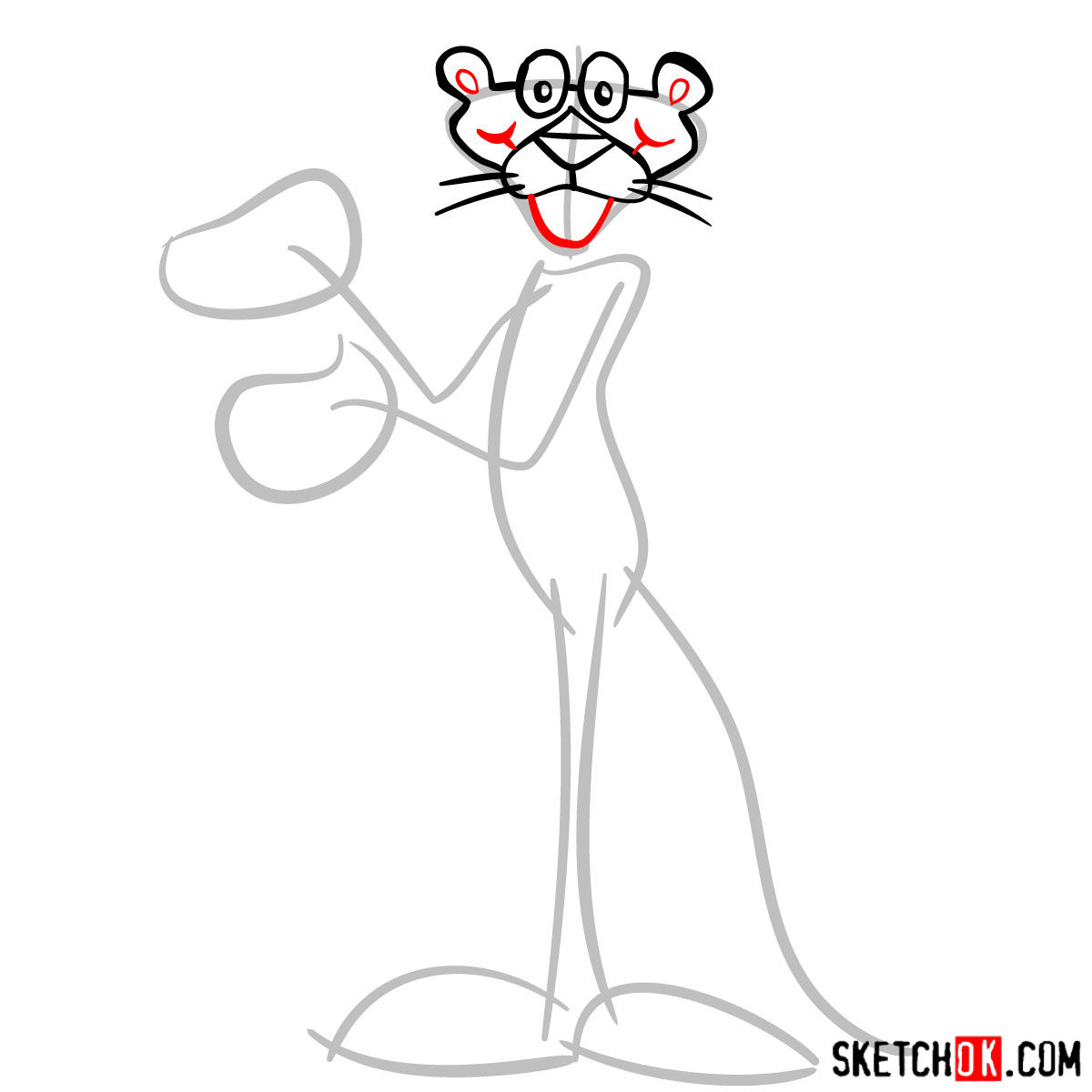 How to draw the Pink Panther - step 05