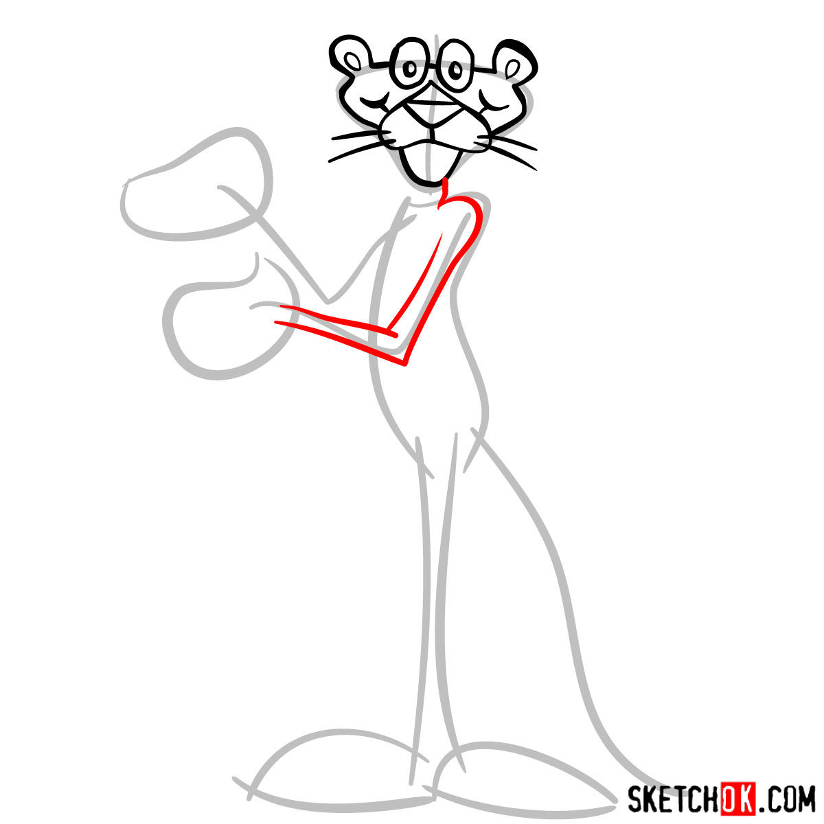 How to draw the Pink Panther - step 06