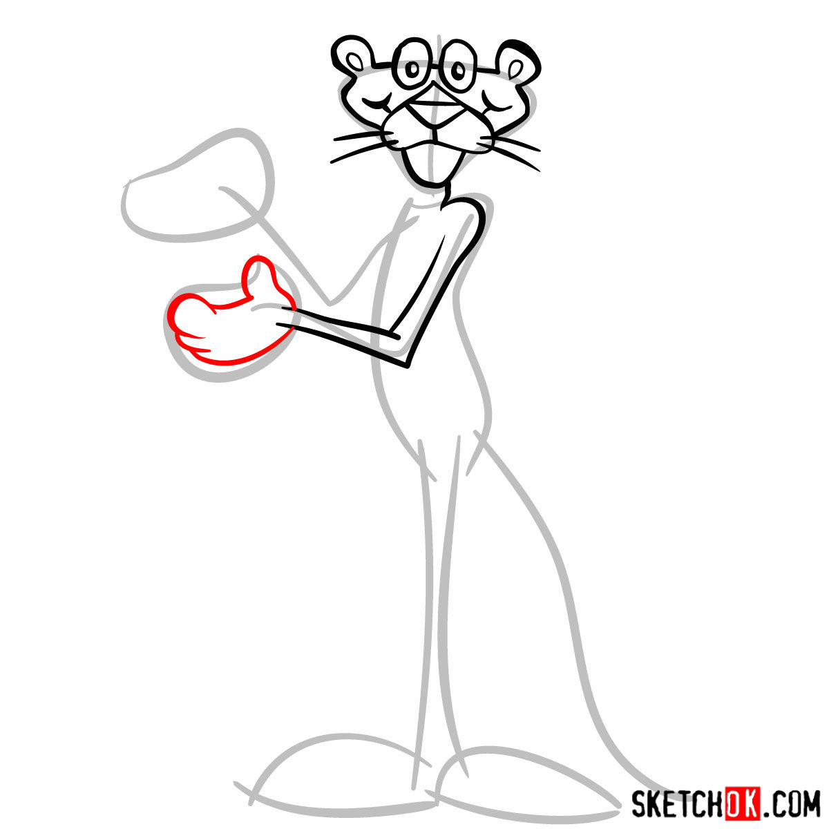 How to draw the Pink Panther - step 07