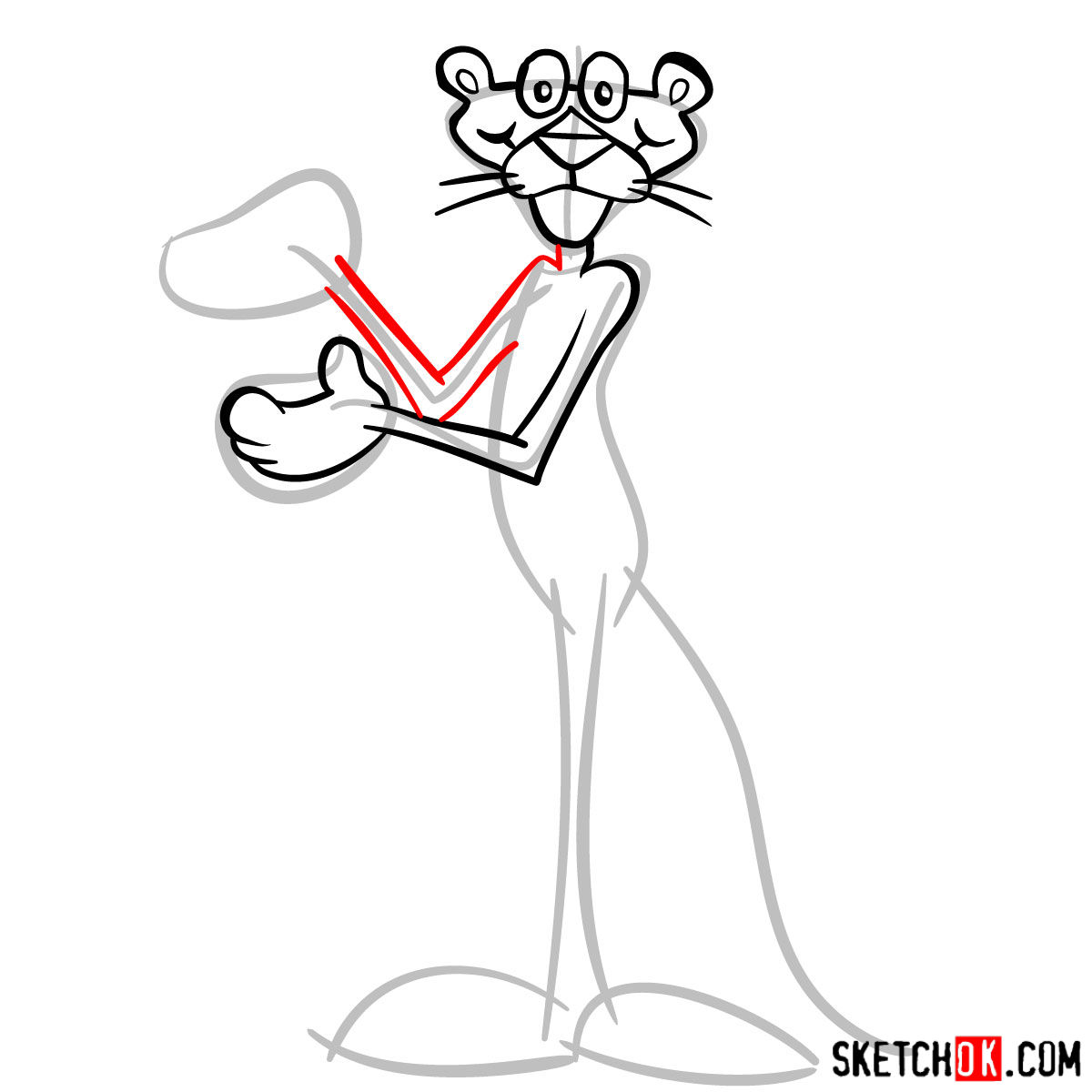 How to draw the Pink Panther - step 08