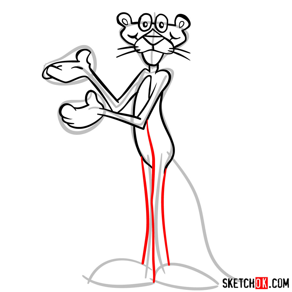 How to draw the Pink Panther - Step by step drawing tutorials
