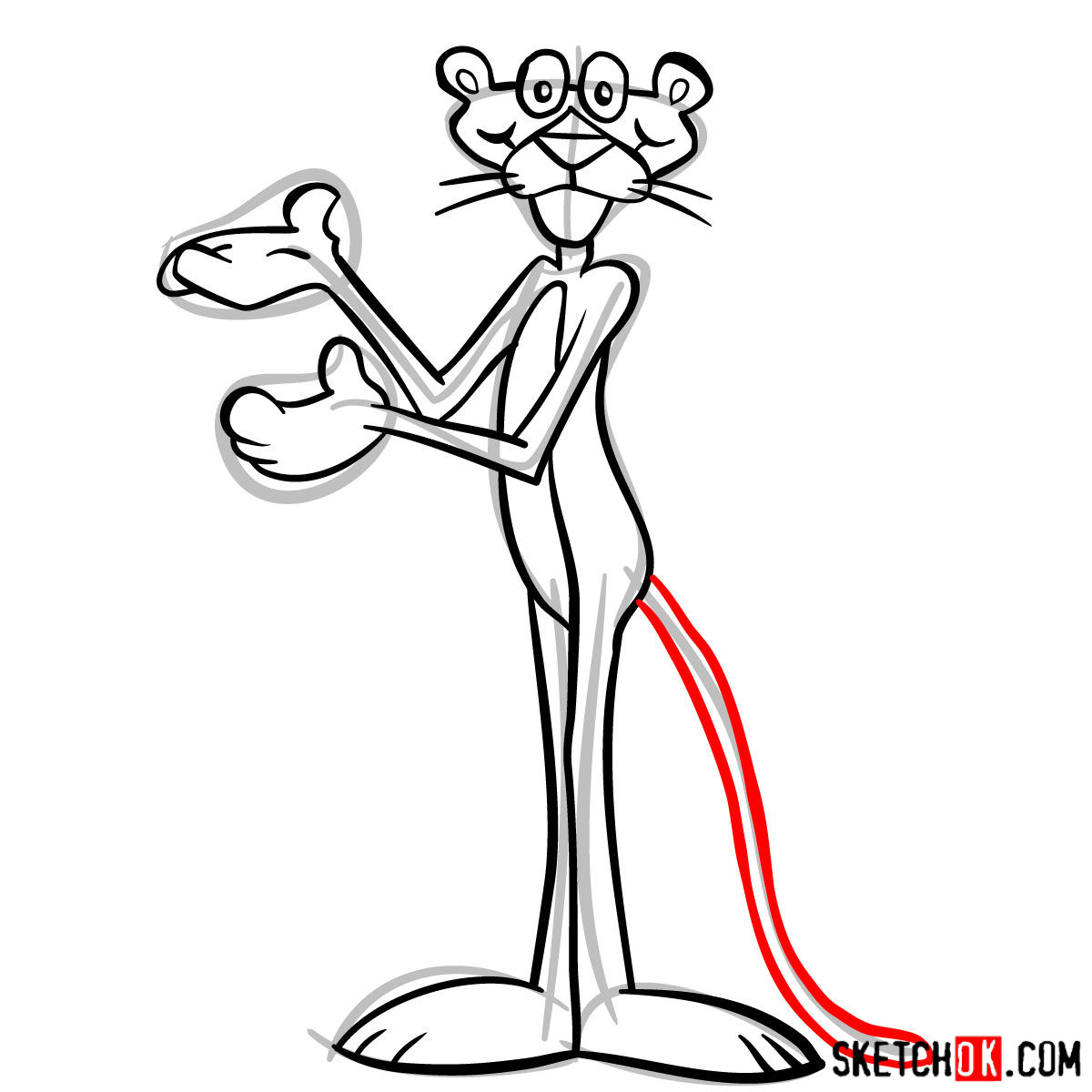 How to draw the Pink Panther - step 13