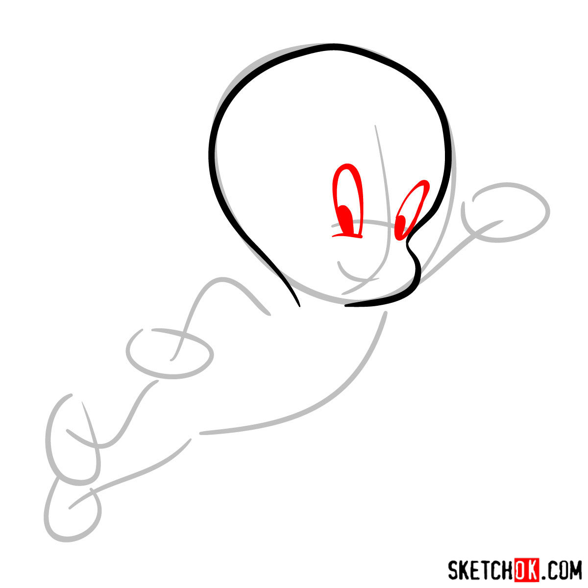 How to draw Casper the Friendly Ghost - step 03