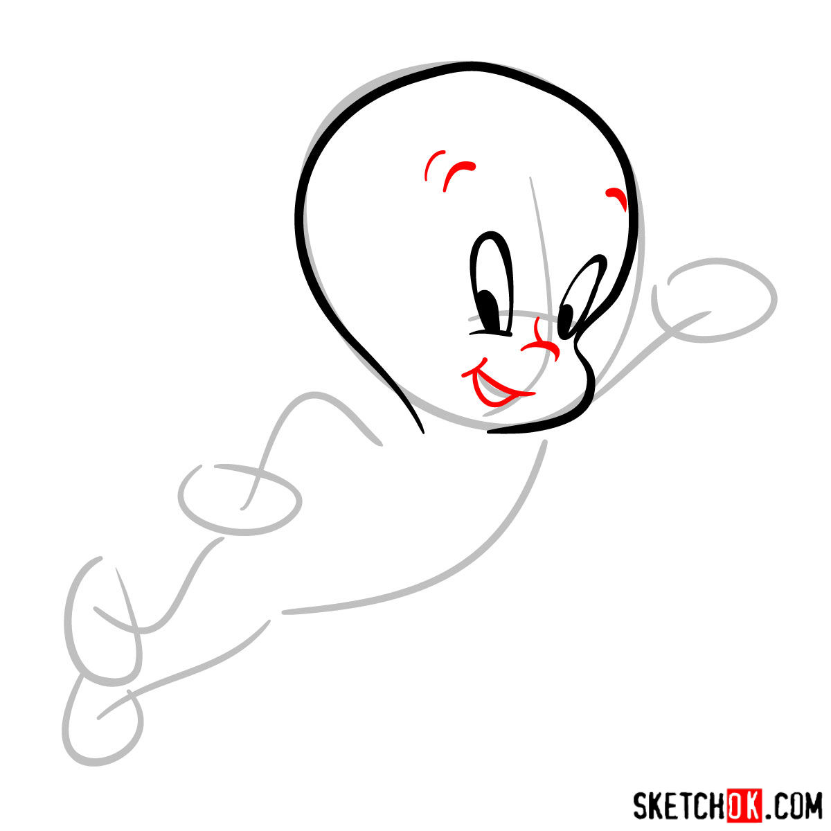 How to draw Casper the Friendly Ghost - step 04