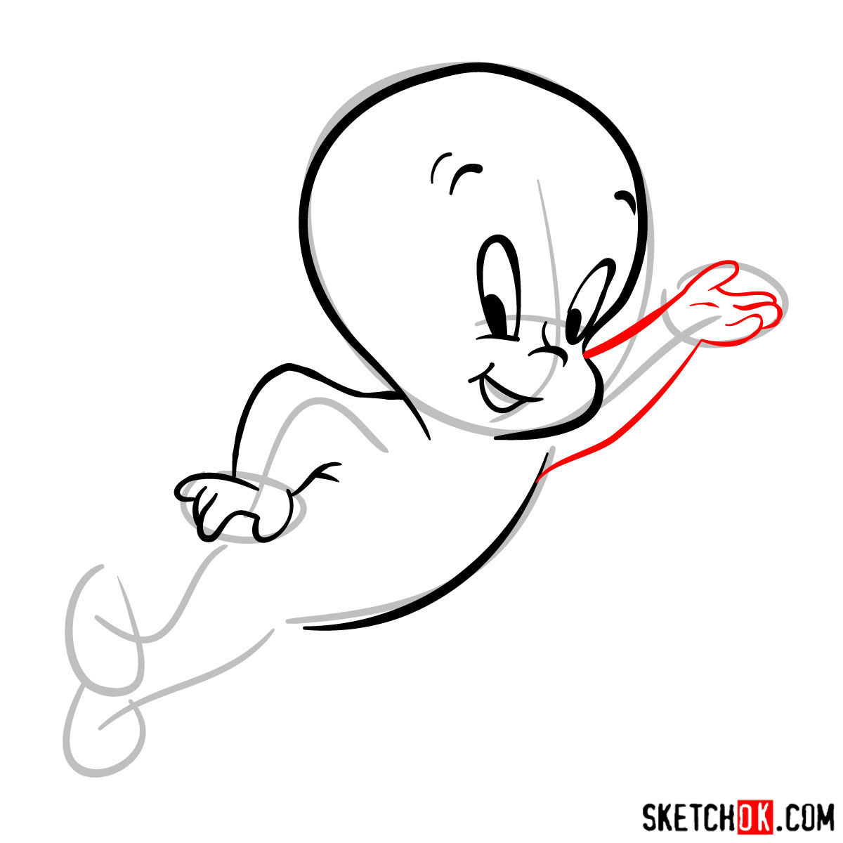 How to draw Casper the Friendly Ghost - step 07