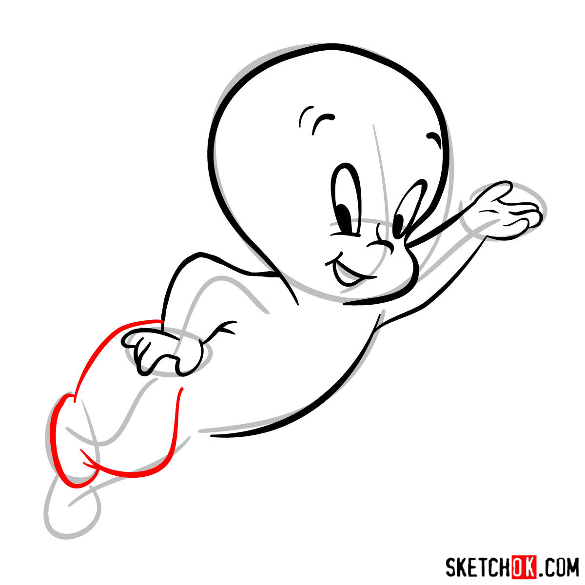 How to draw Casper the Friendly Ghost - step 08