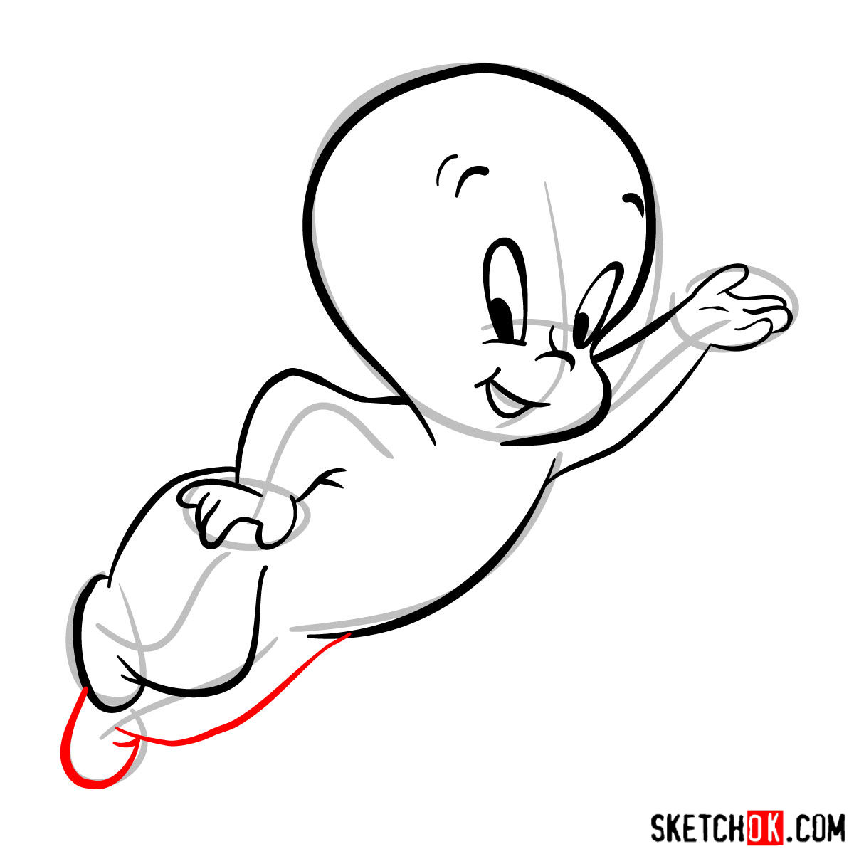 How to draw Casper the Friendly Ghost - step 09