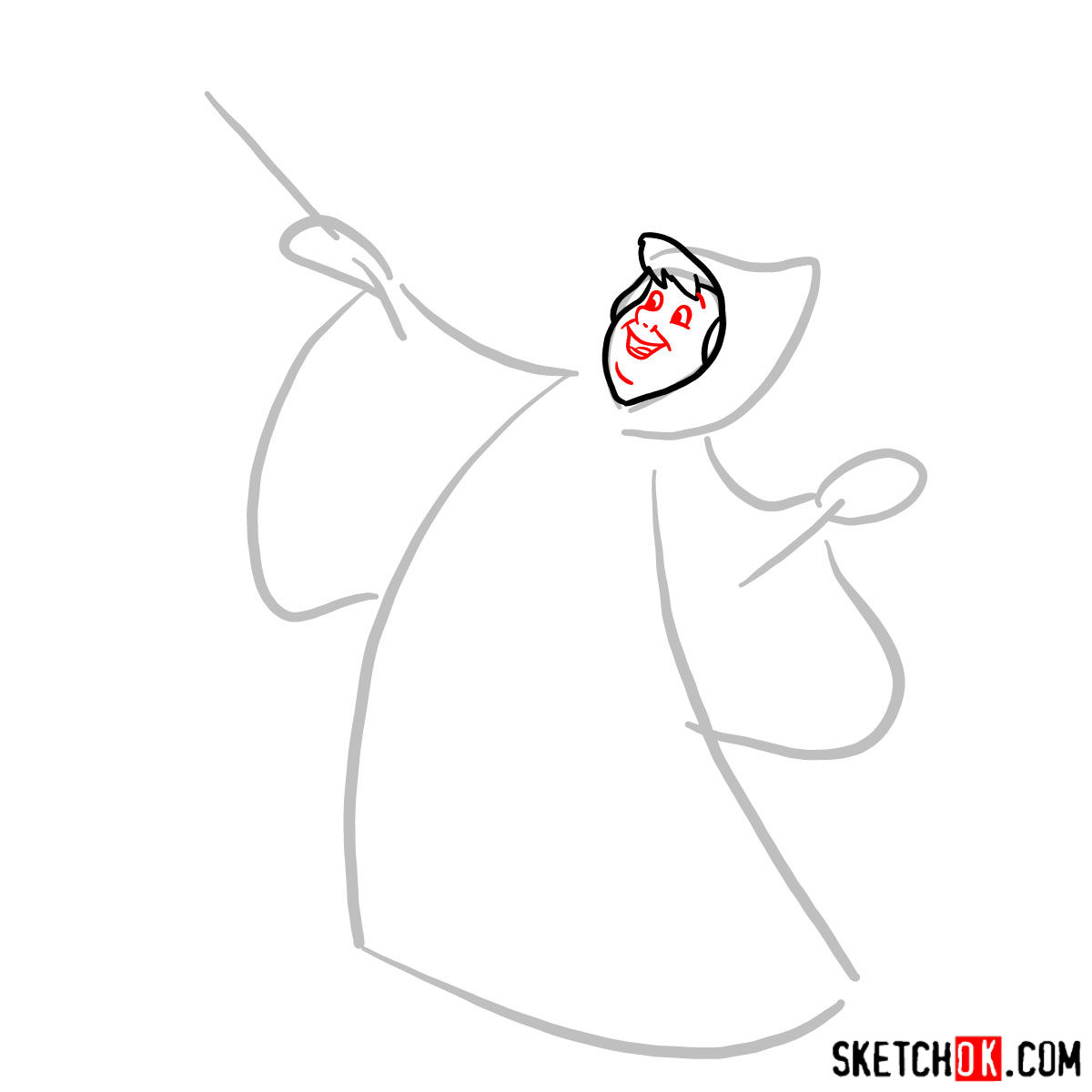 How to draw Fairy Godmother - step 03