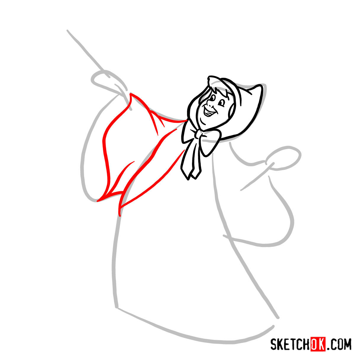 How to draw Fairy Godmother - step 05