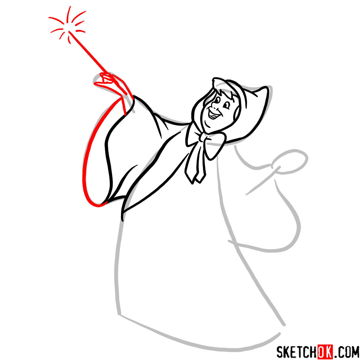 How to draw Fairy Godmother -  step 06