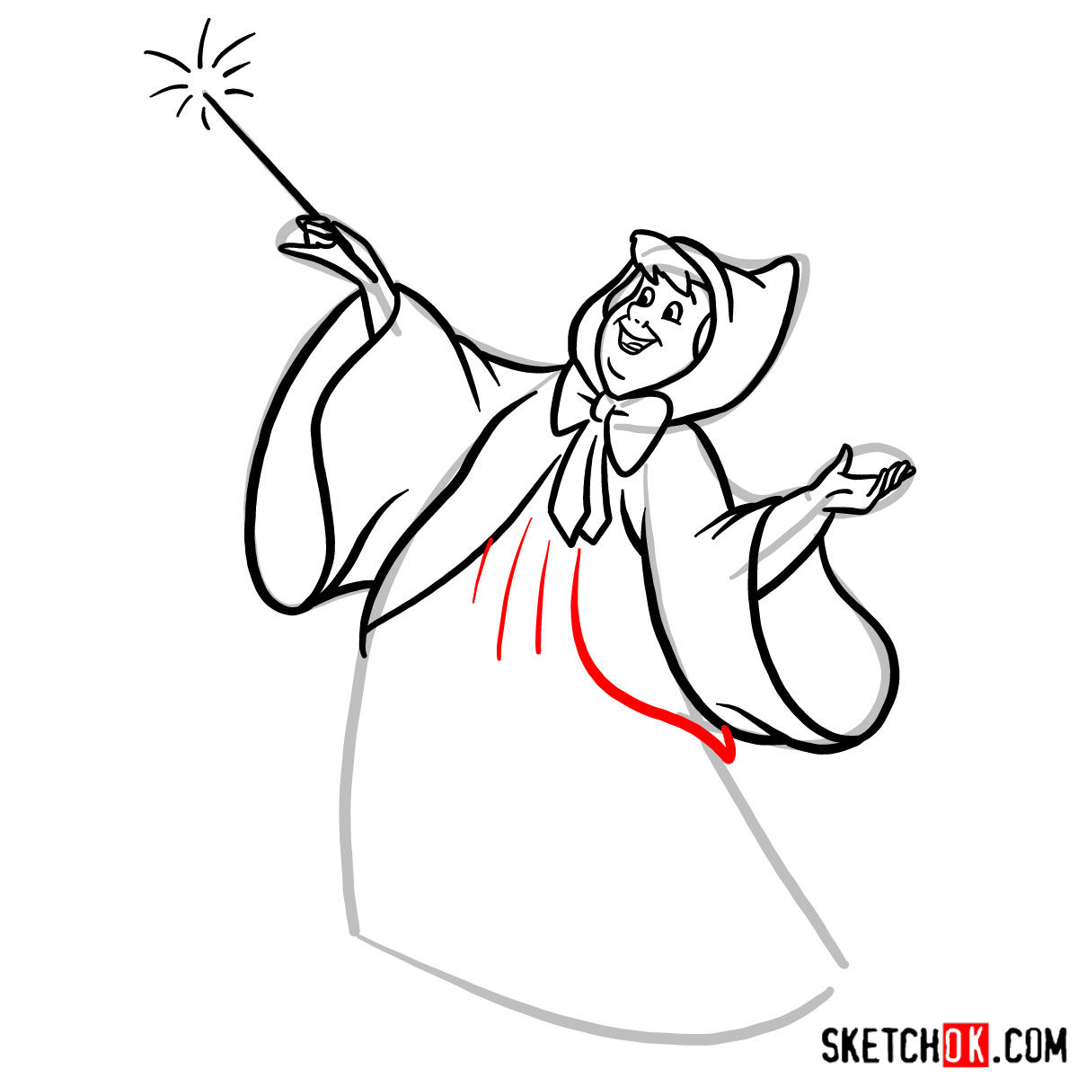 How to draw Fairy Godmother - step 09
