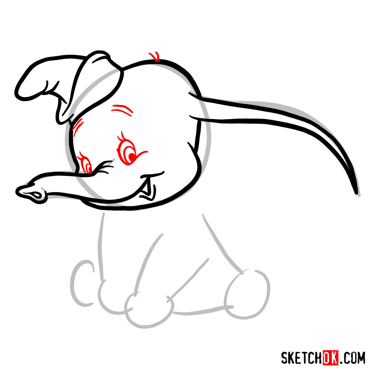 How to draw Dumbo the elephant - step 04