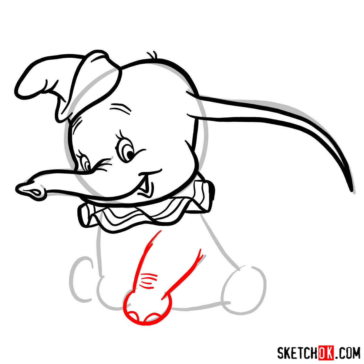 How to draw Dumbo the elephant - step 06