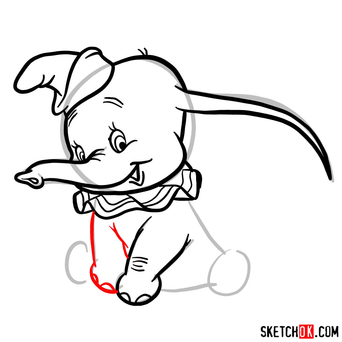 How to draw Dumbo the elephant - step 07
