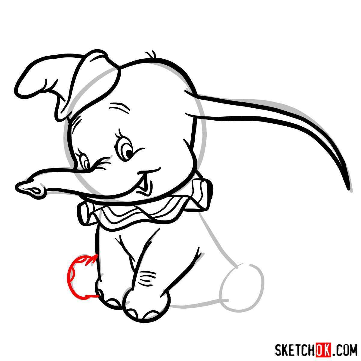 How to draw Dumbo the elephant - step 08