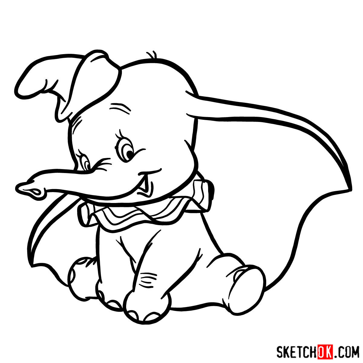 How to draw Dumbo the elephant Sketchok easy drawing guides