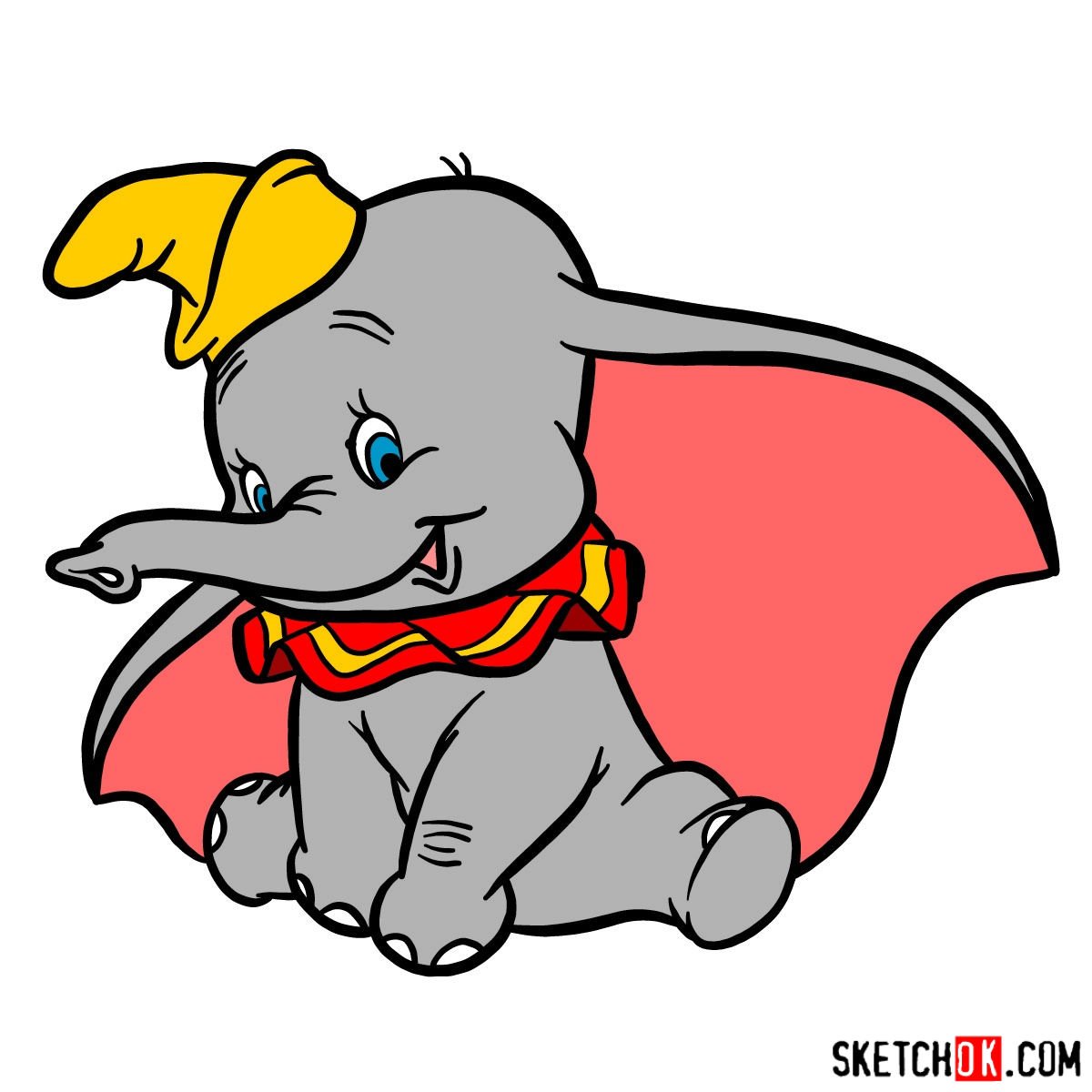 How To Draw Dumbo The Elephant Sketchok Easy Drawing Guides