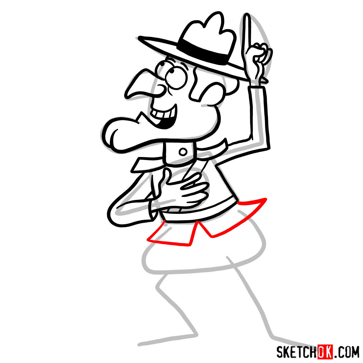 How to draw Dudley Do-Right - step 09