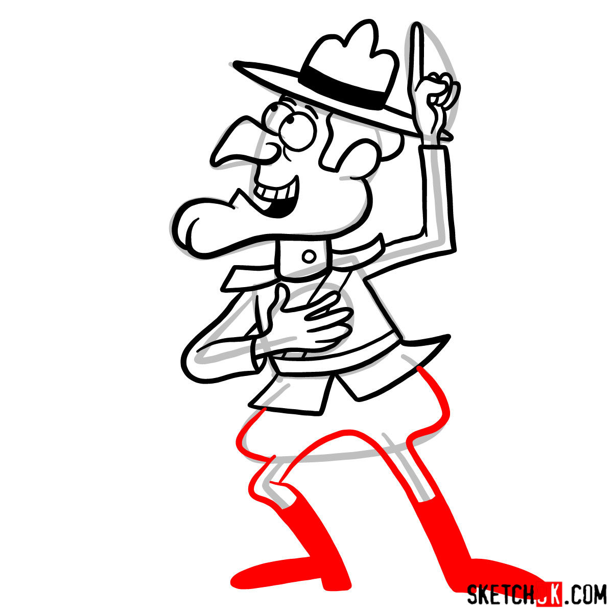 How to draw Dudley Do-Right - step 10