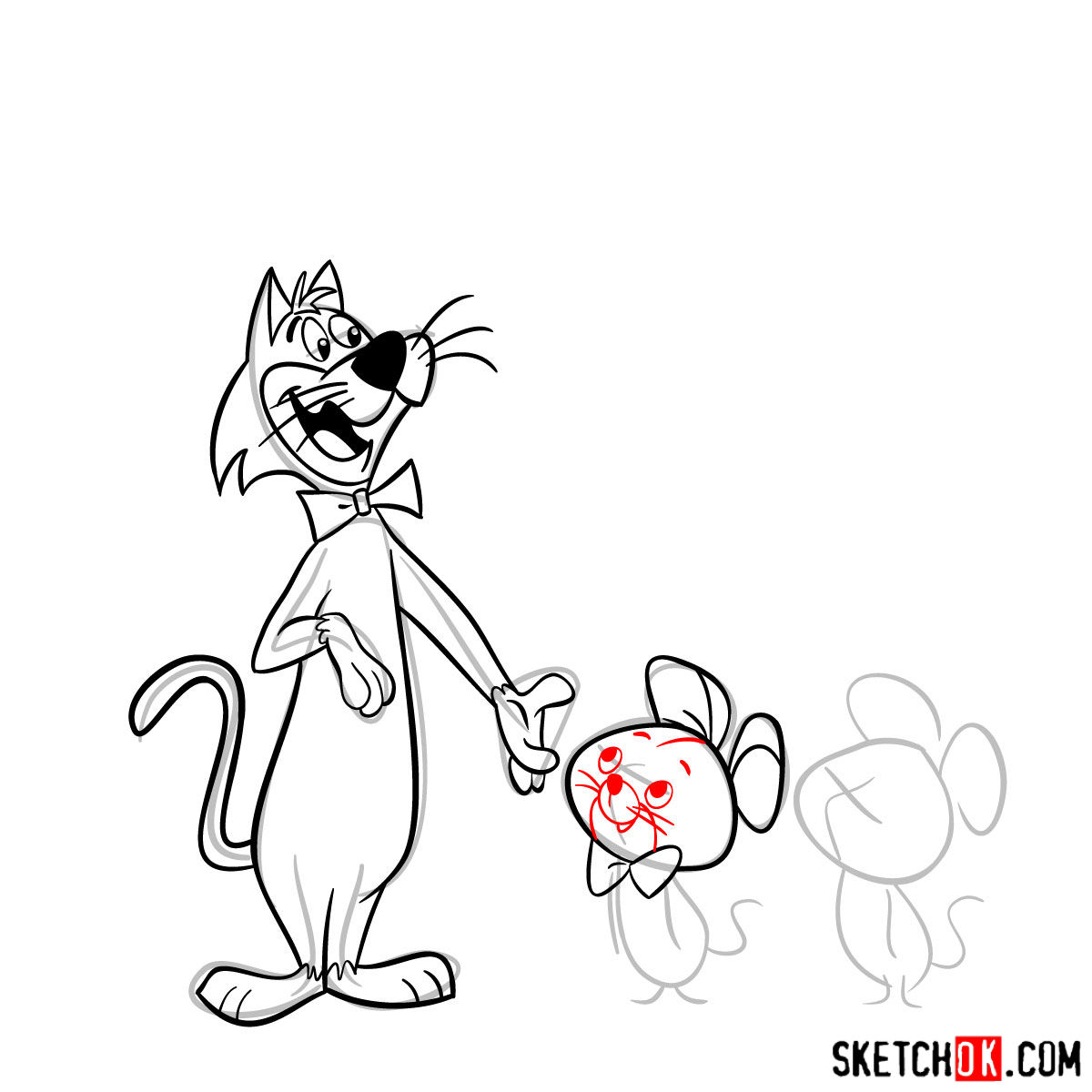 How to draw Pixie and Dixie and Mr. Jinks together - step 14