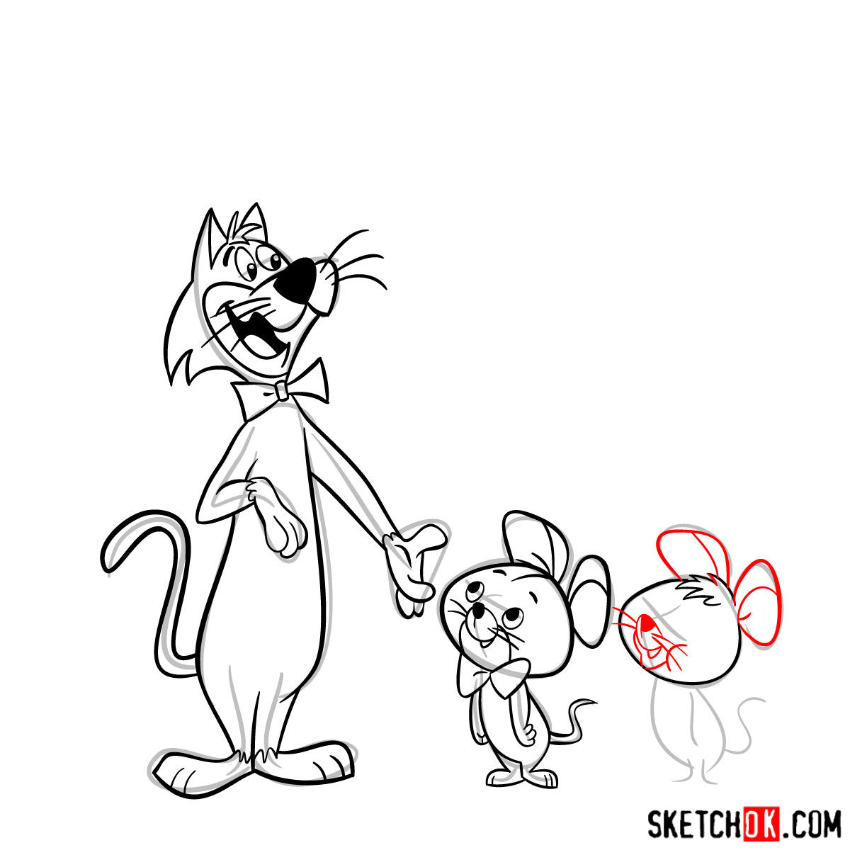 How to draw Pixie and Dixie and Mr. Jinks together - step 18