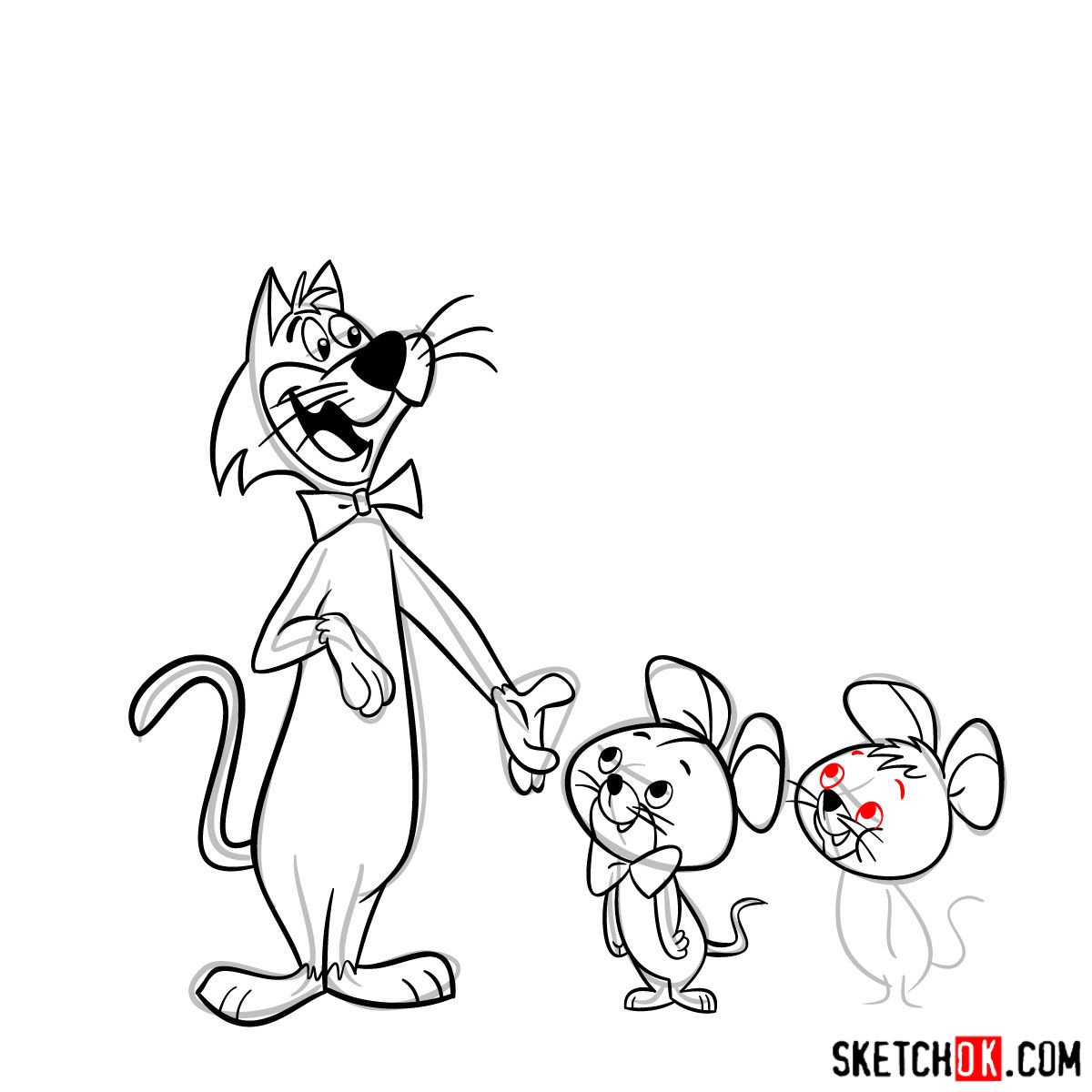 How to draw Pixie and Dixie and Mr. Jinks together - step 19
