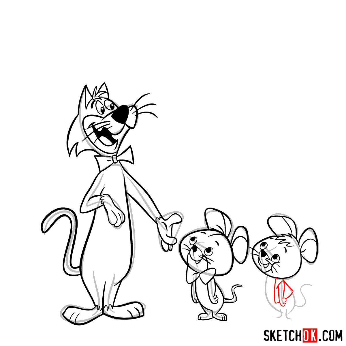 How to draw Pixie and Dixie and Mr. Jinks together - step 20