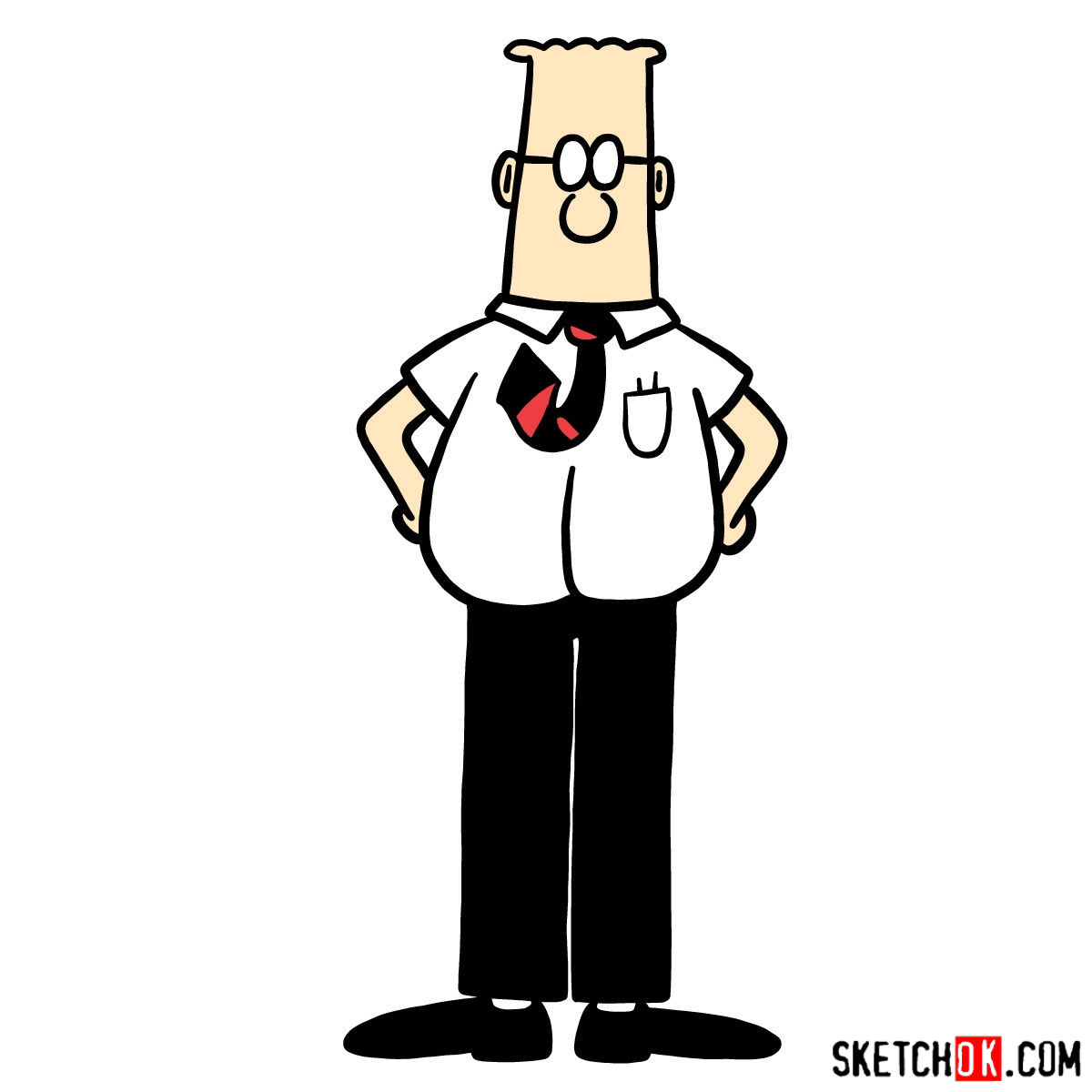 How to draw Dilbert (comic strip and cartoon character) - Sketchok easy  drawing guides