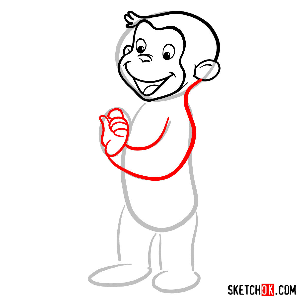 How to draw Curious George - step 04