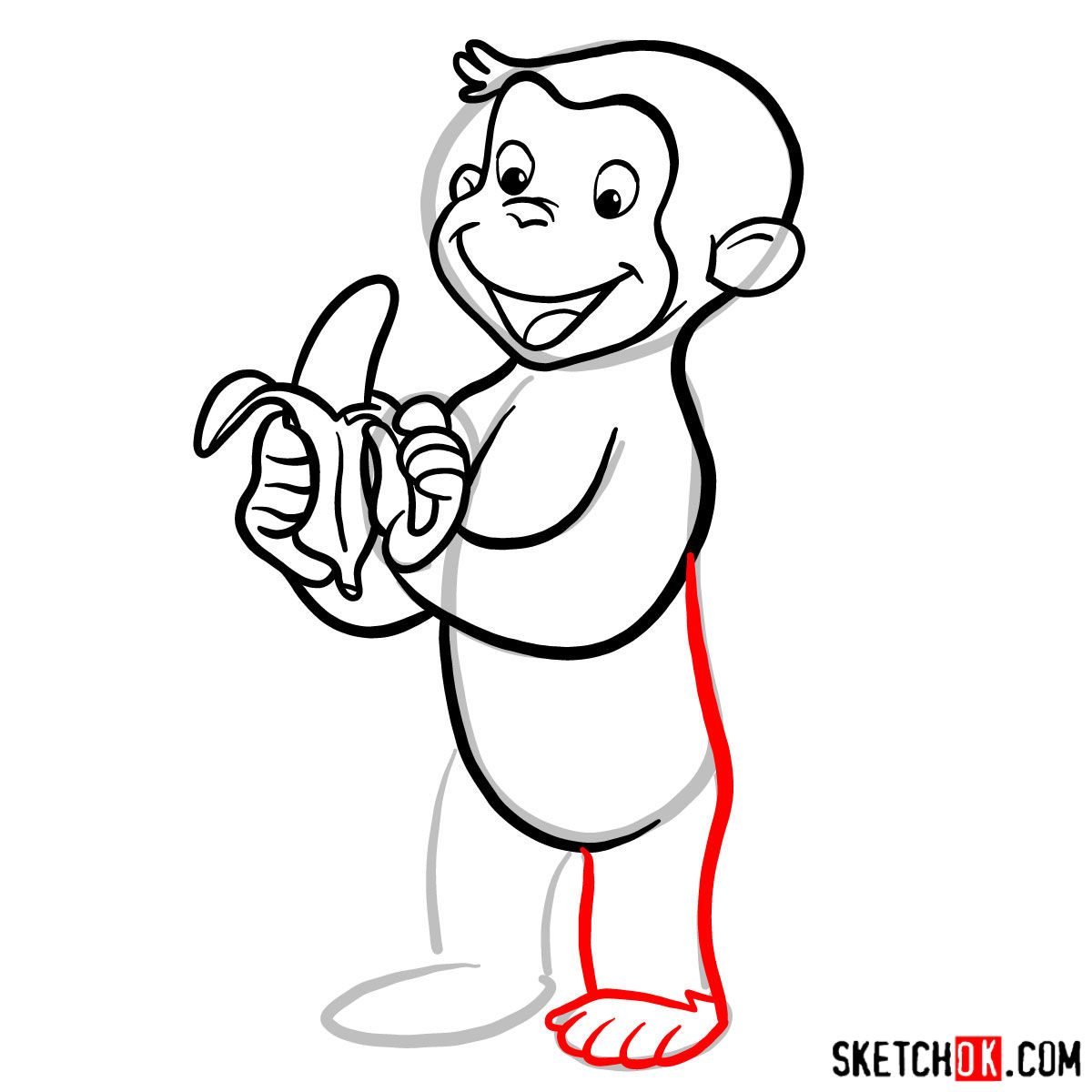 How to draw Curious George - step 07