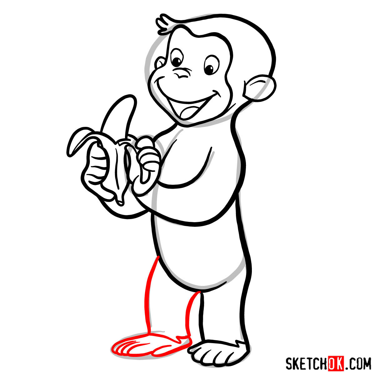 How to draw Curious George - step 08