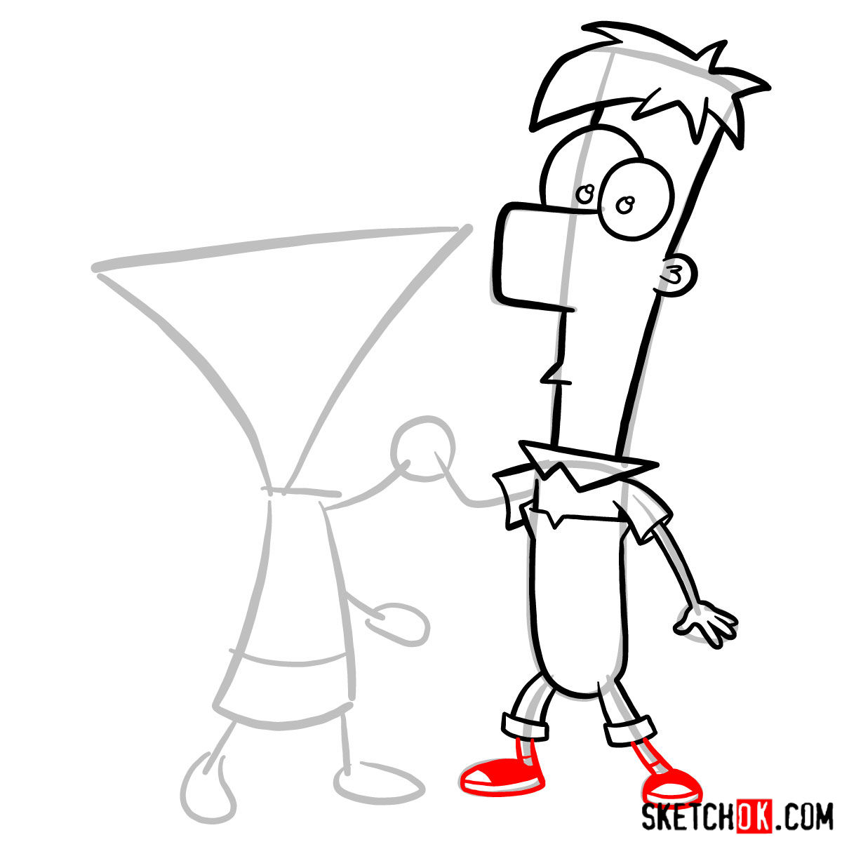 How to draw Phineas and Ferb - step 08