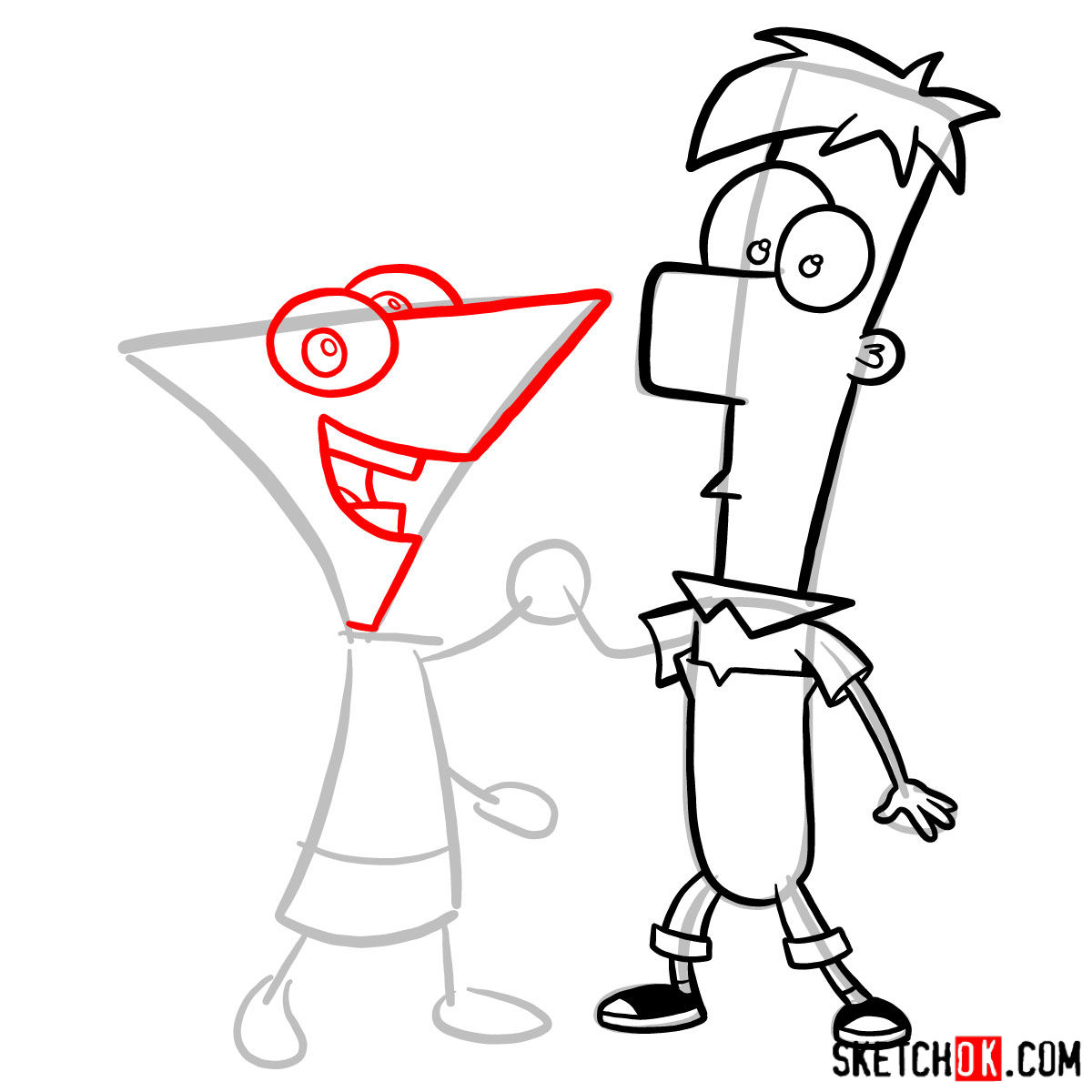 How to draw Phineas and Ferb - step 09