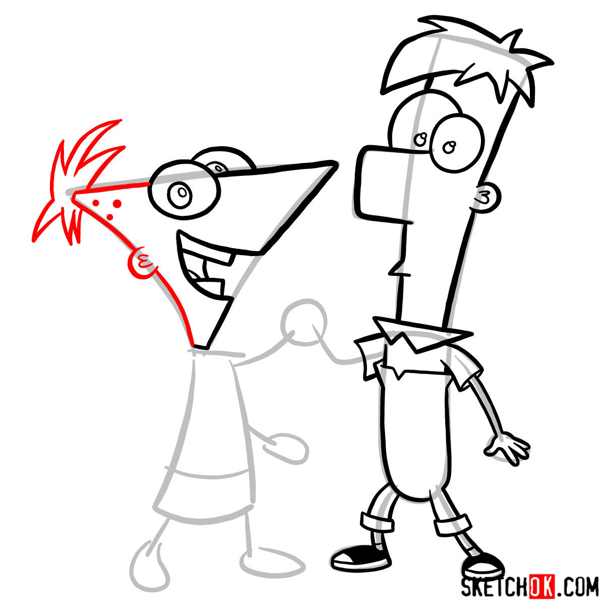 How to draw Phineas and Ferb - step 10