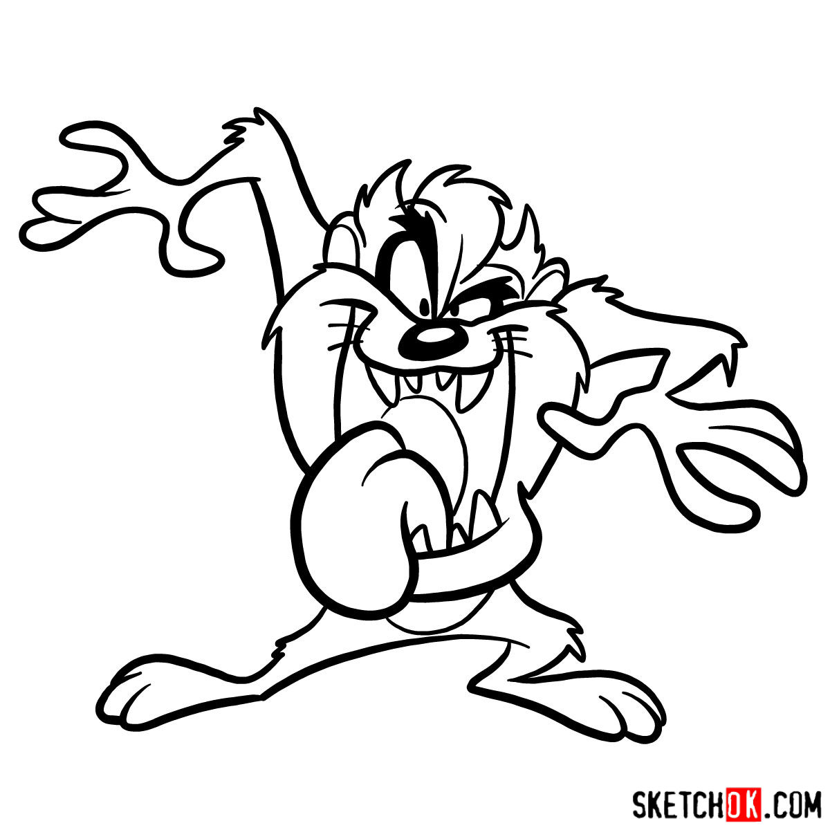 How to draw Taz the Tasmanian Devil Sketchok easy drawing guides