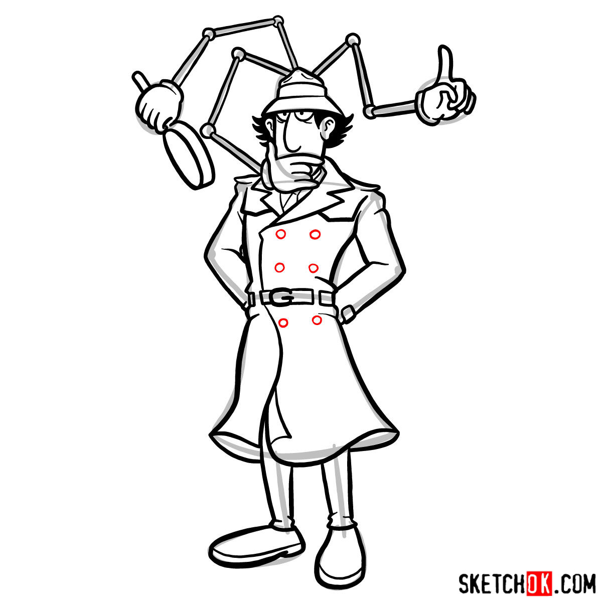 How to draw Inspector Gadget Sketchok easy drawing guides