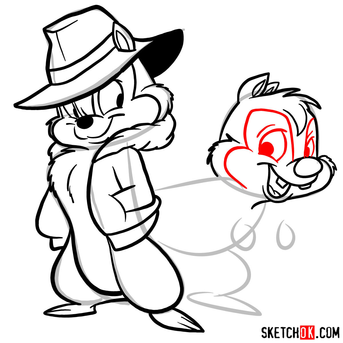 How to draw Chip and Dale together - step 13