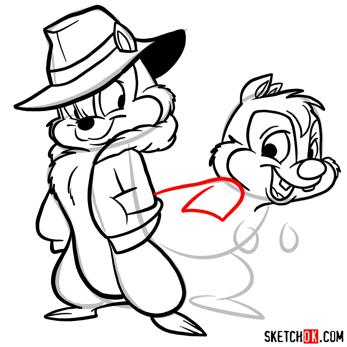 How to draw Chip and Dale together - step 14