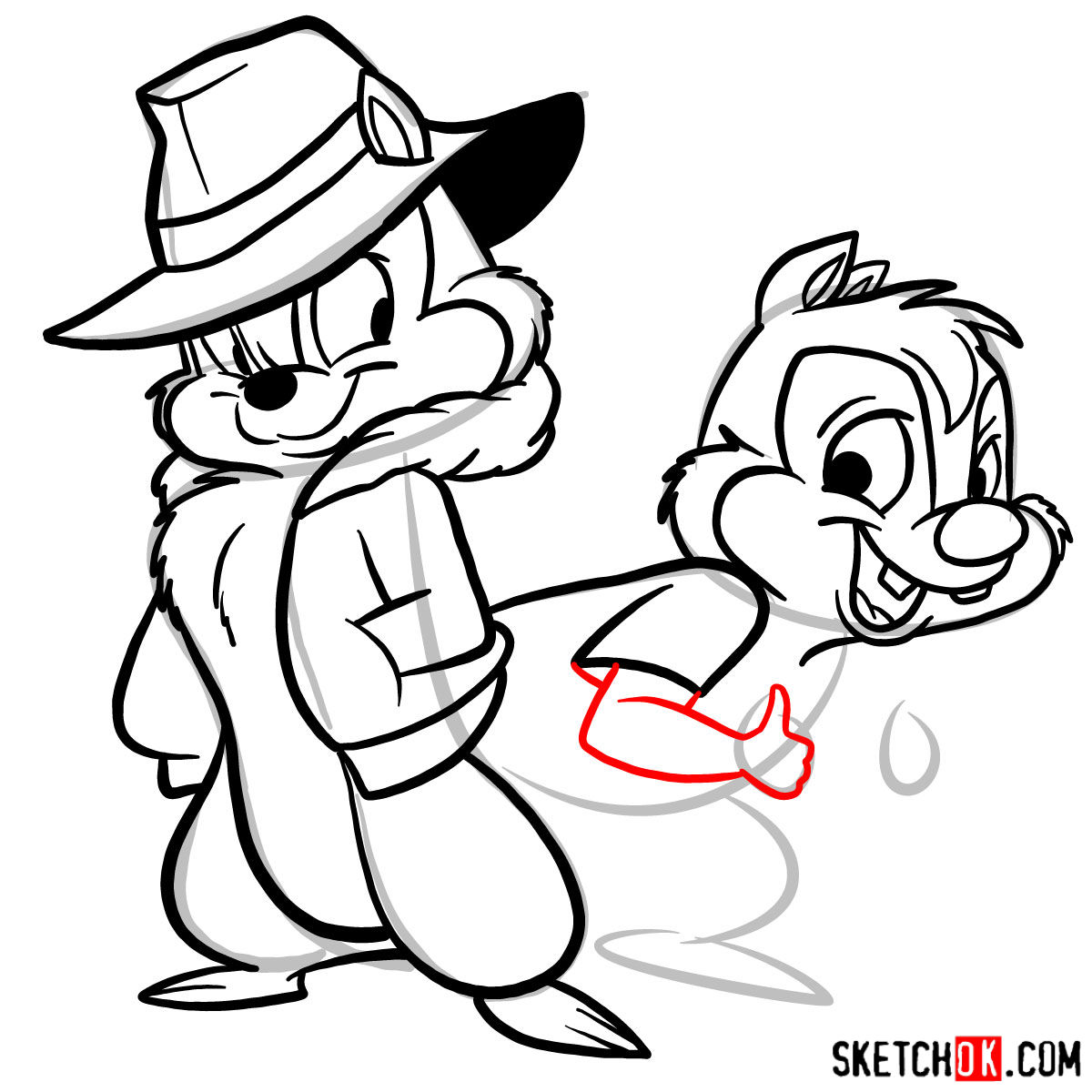 How to draw Chip and Dale together - step 15