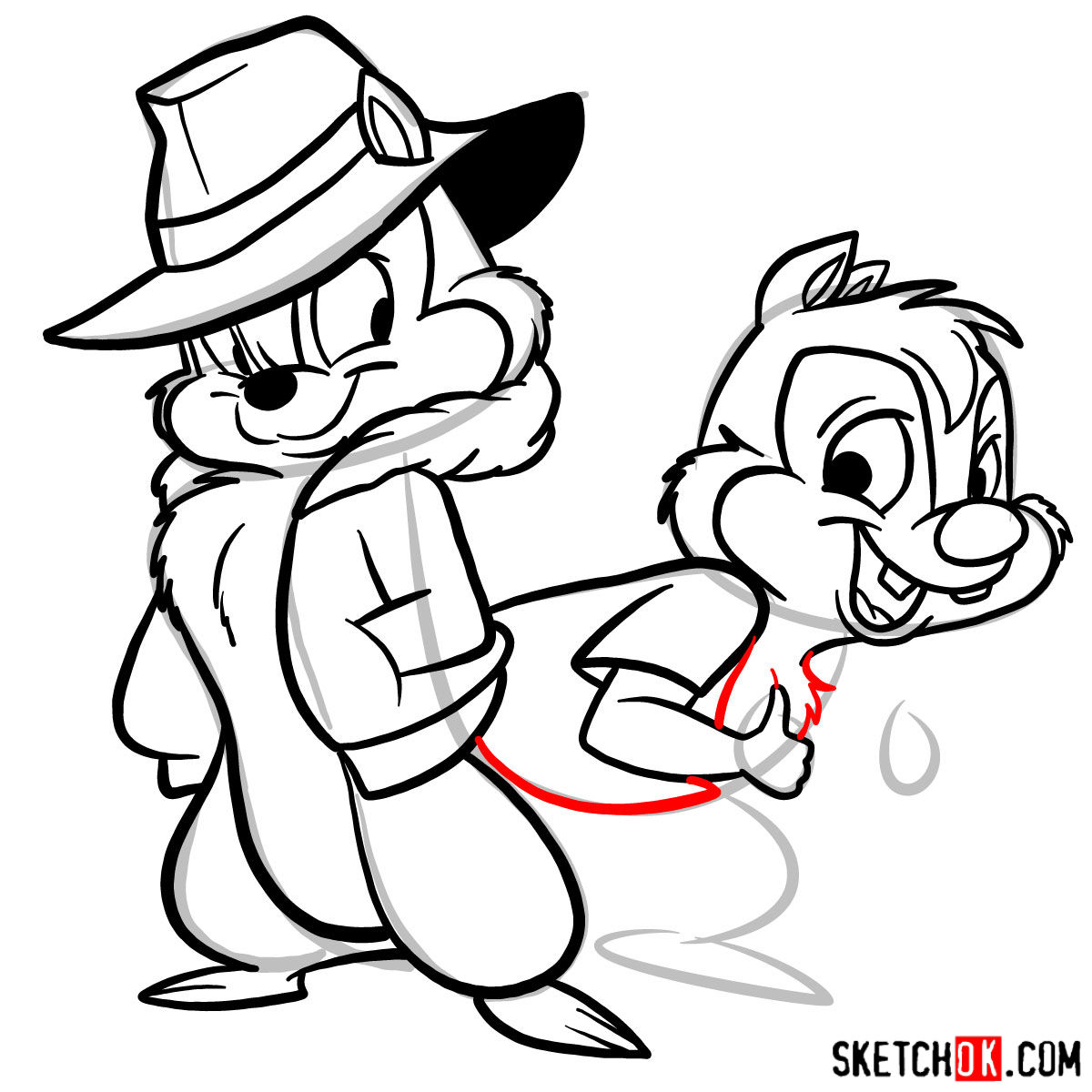 How to draw Chip and Dale together - step 16