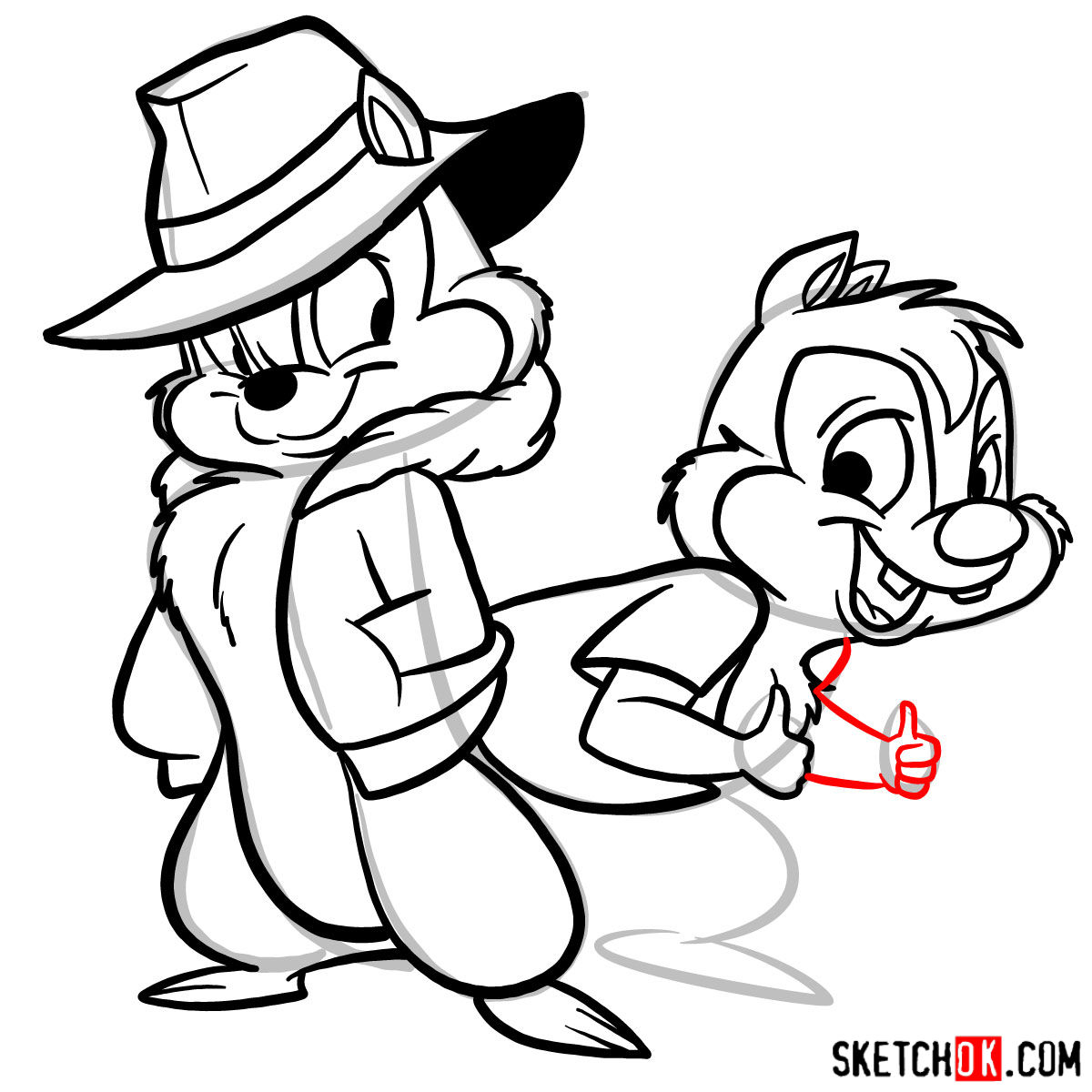How to draw Chip and Dale together - step 17