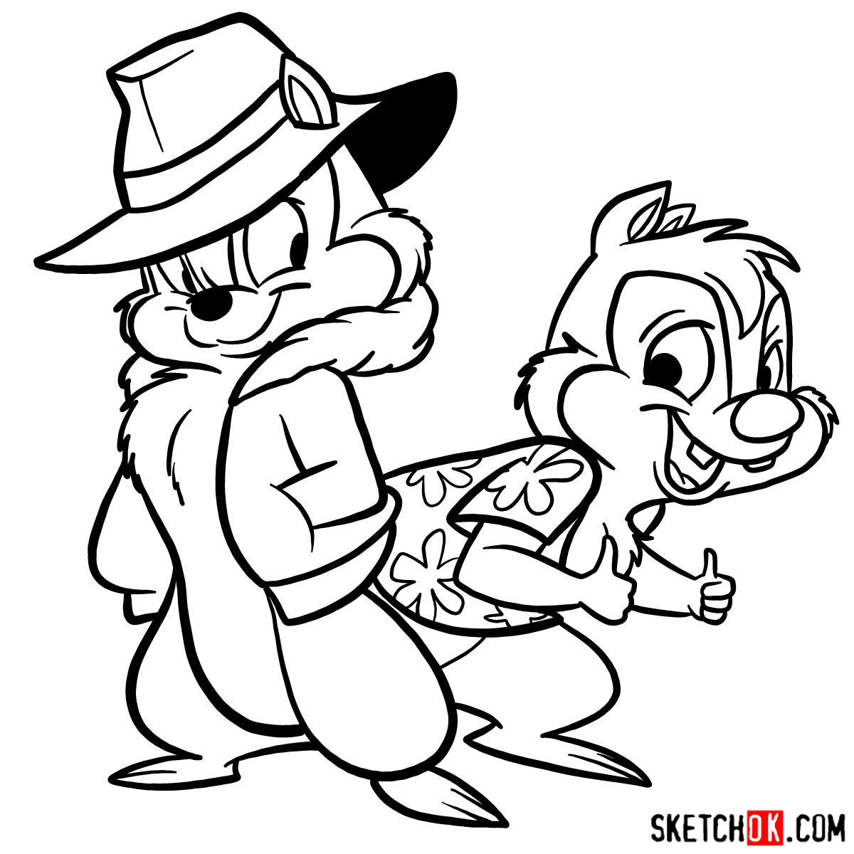 How to draw Chip and Dale together - step 20