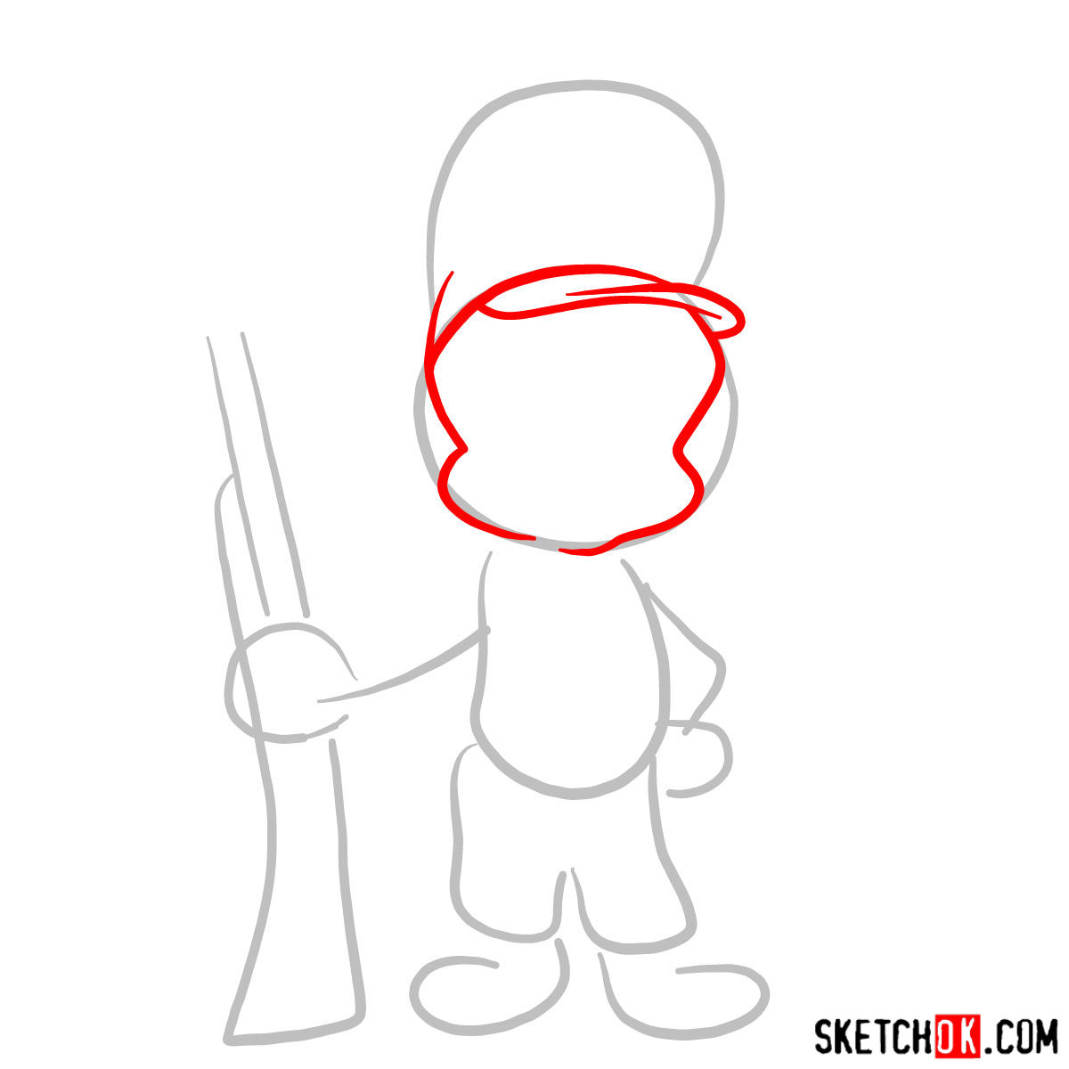 How to draw Elmer Fudd (Egghead) - step 02