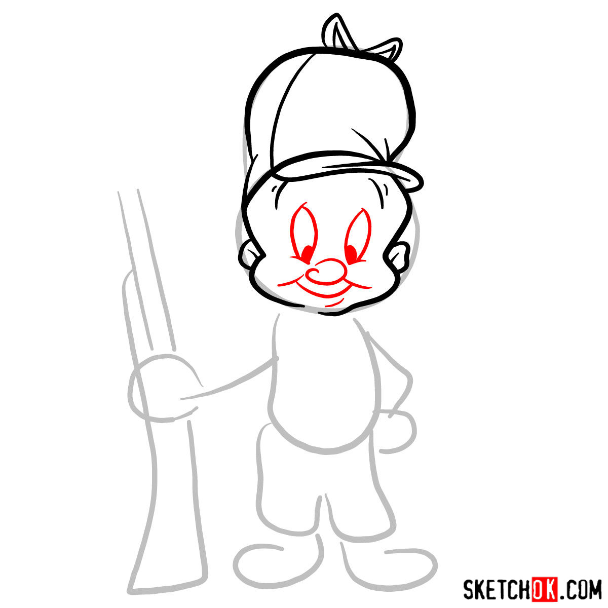 How to draw Elmer Fudd (Egghead) - step 04