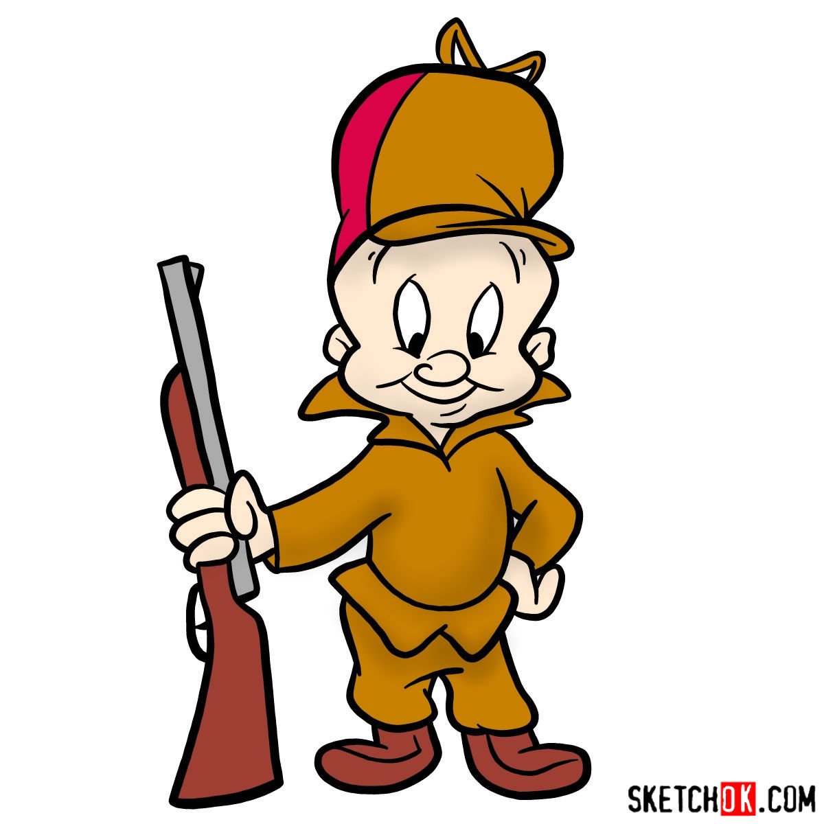 How to draw Elmer Fudd (Egghead) - Sketchok easy drawing guides