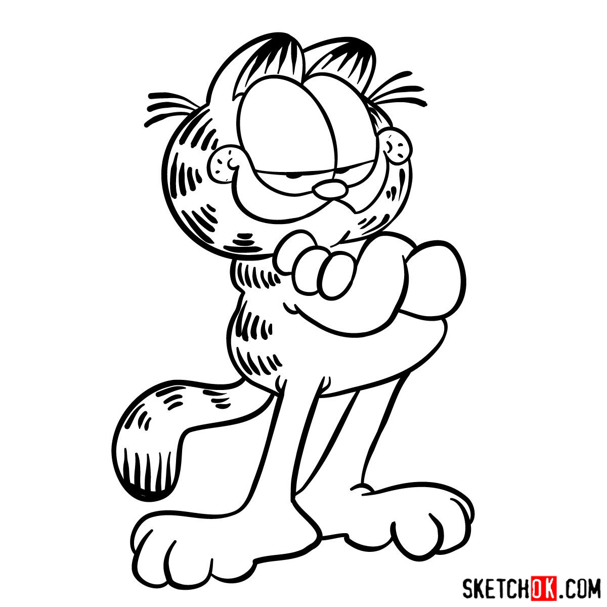 How to draw Garfield - Sketchok easy drawing guides