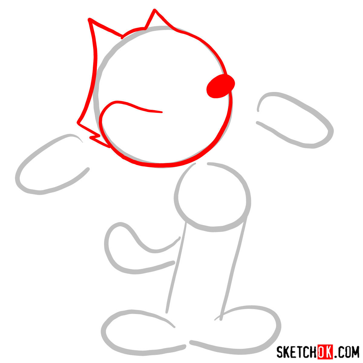 How to draw Felix the Cat - step 02