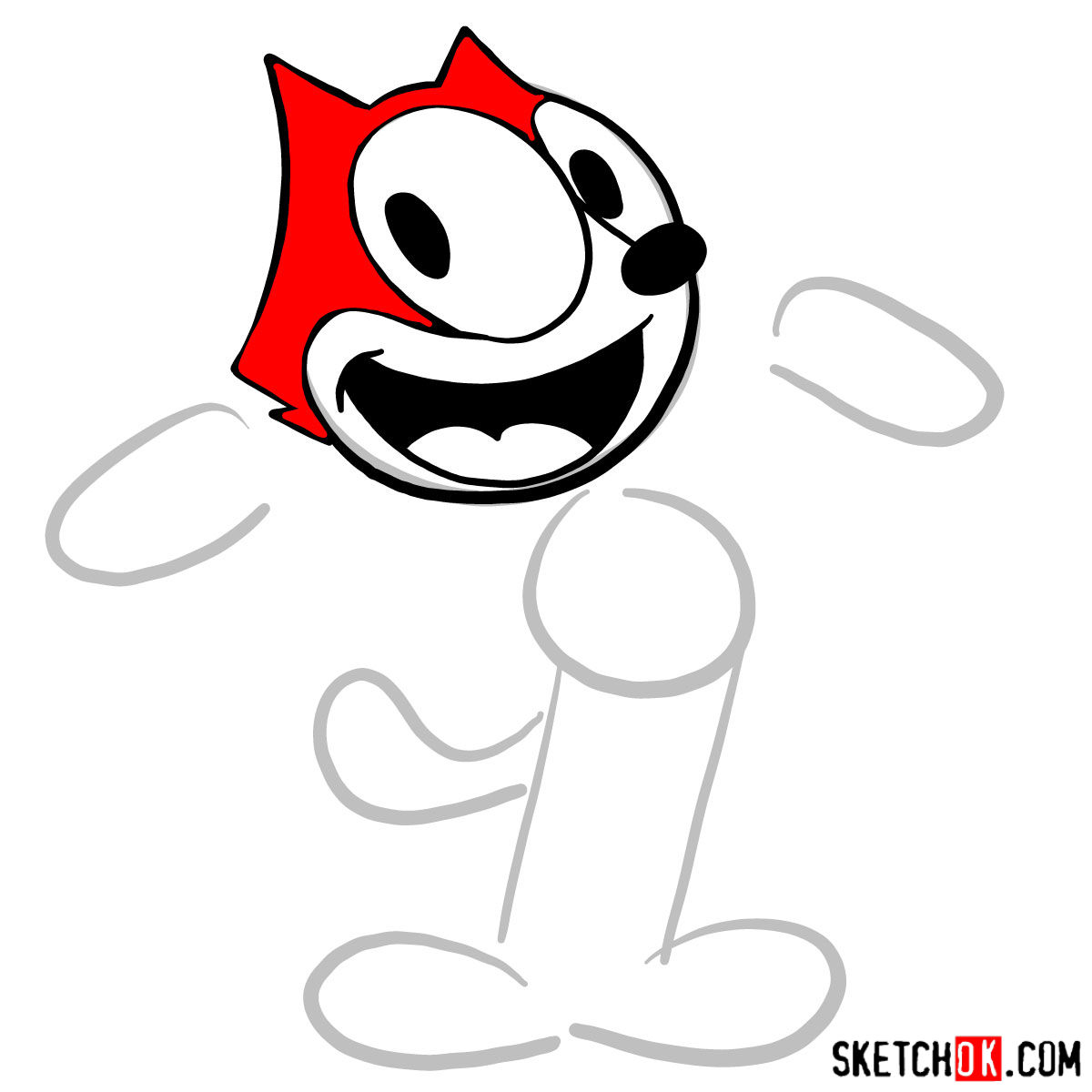 How to draw Felix the Cat - step 04